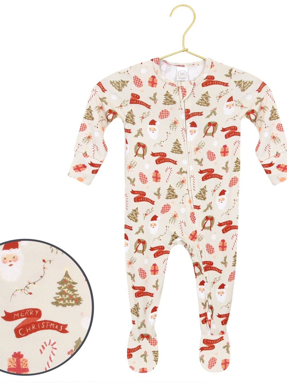 Lou Lou & Company Mistletoe Zipper Footies Sizs Newborn-3 Months